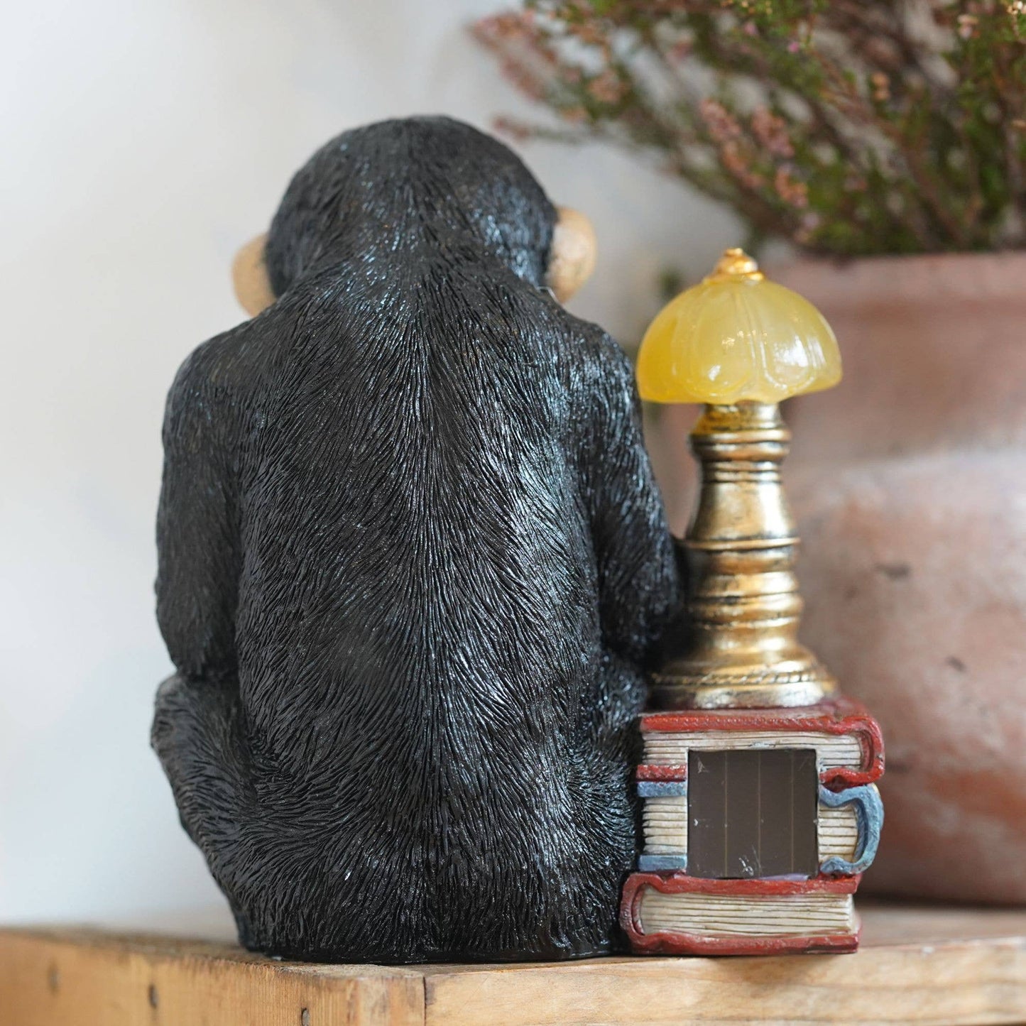 Reading Monkey Solar Light Resin Ornament Garden Home Statue