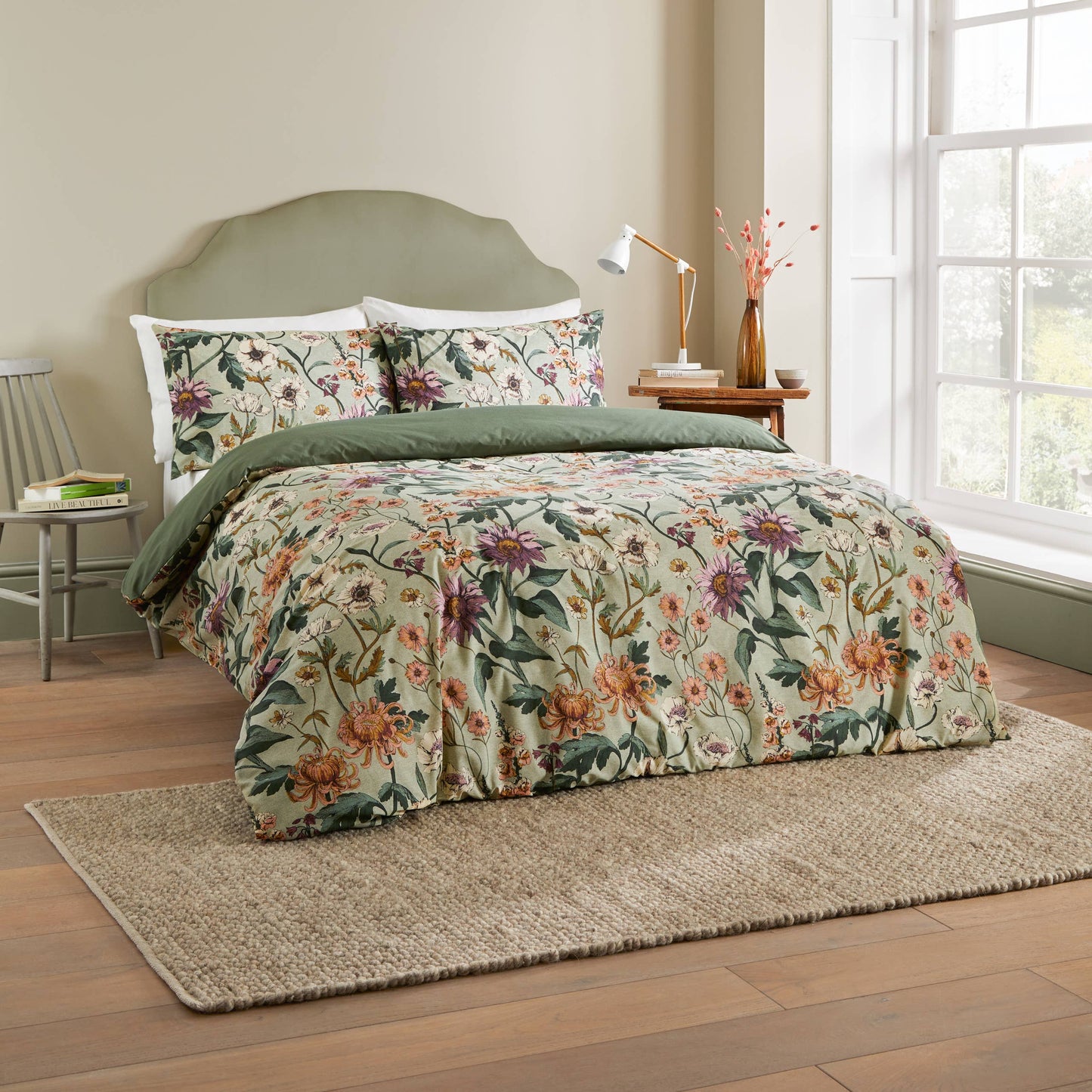 Wallflower Botanical Duvet Cover Set Celadon Green: Celadon Green / Single