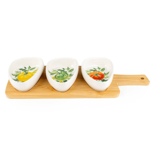 Set of 3 Dishes on Bamboo Tray