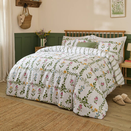 Olivia Reversible 100% Cotton Duvet Cover Set Green: Green
