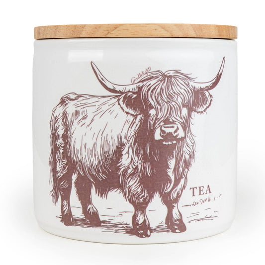Tea Storage Jar with Wooden Lid - Highland Cow