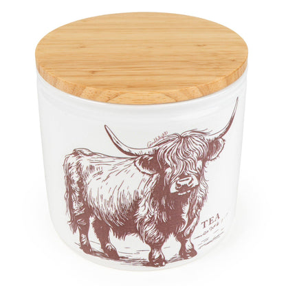 Tea Storage Jar with Wooden Lid - Highland Cow