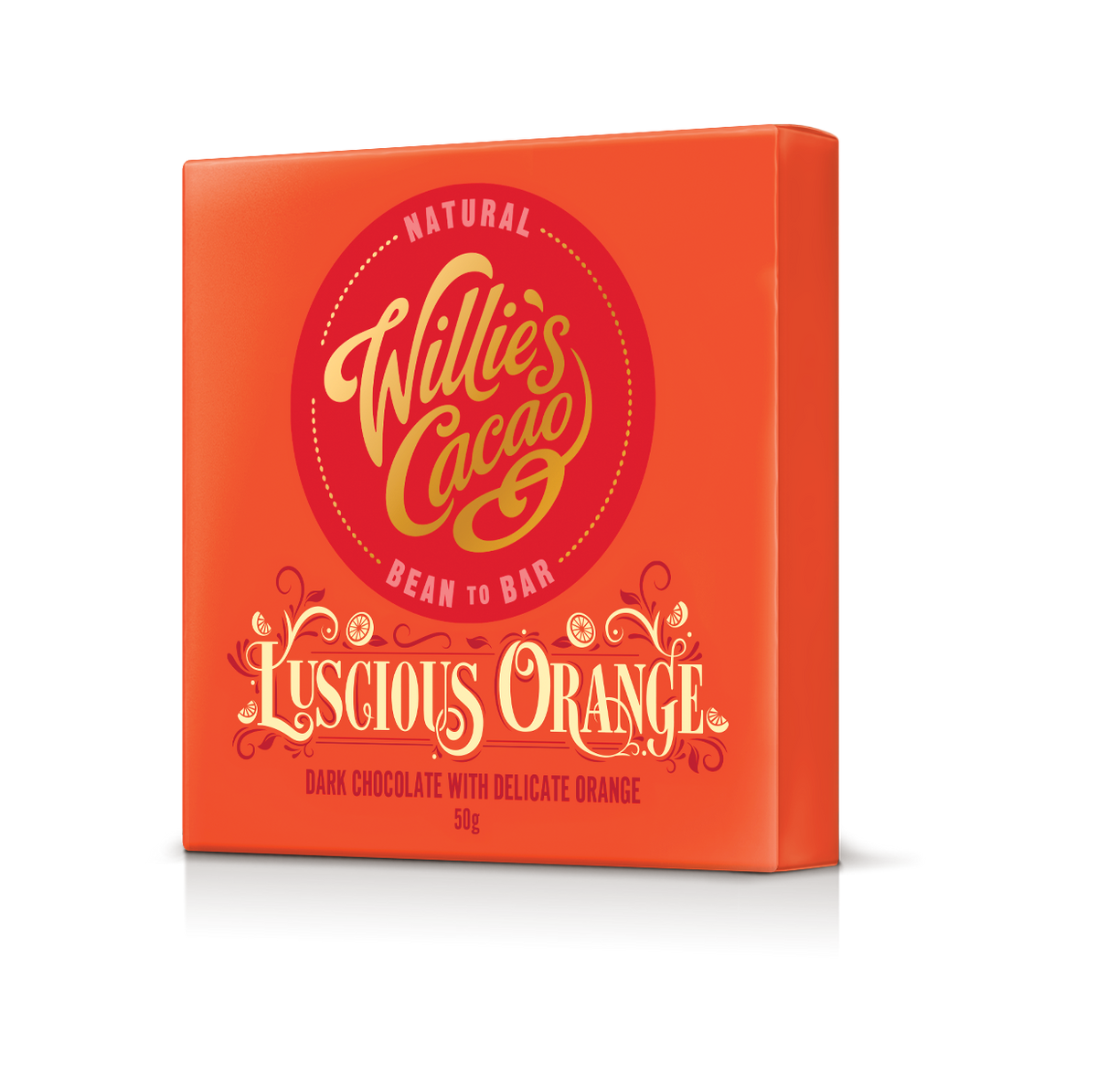 Luscious Orange. Dark chocolate with orange. Vegan. 50g bar