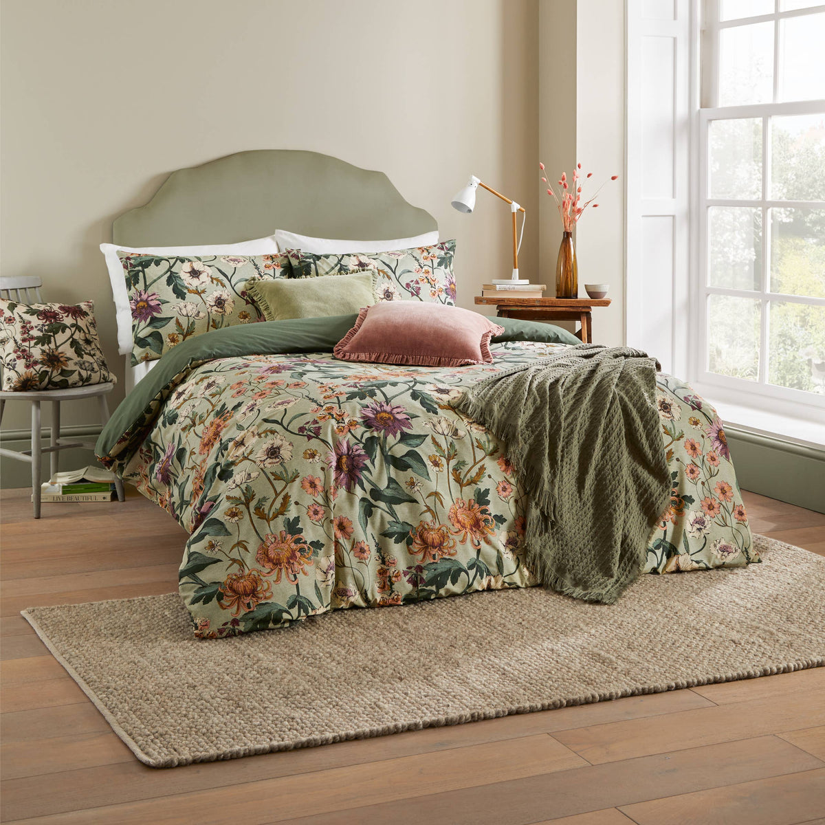 Wallflower Botanical Duvet Cover Set Celadon Green: Celadon Green / Single