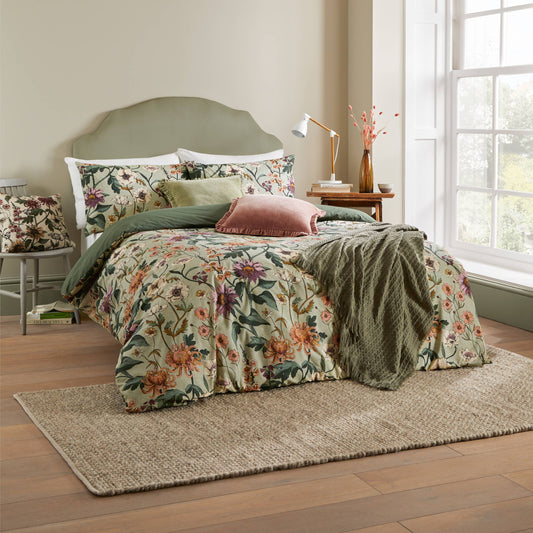 Wallflower Botanical Duvet Cover Set Celadon Green: Celadon Green / Single