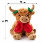 Xmas Highland Cow Doorstop Brown Fleece Fabric With Holly