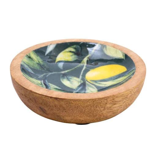 Handcrafted Lemons and Leaves Mango Wooden Dish 13cm