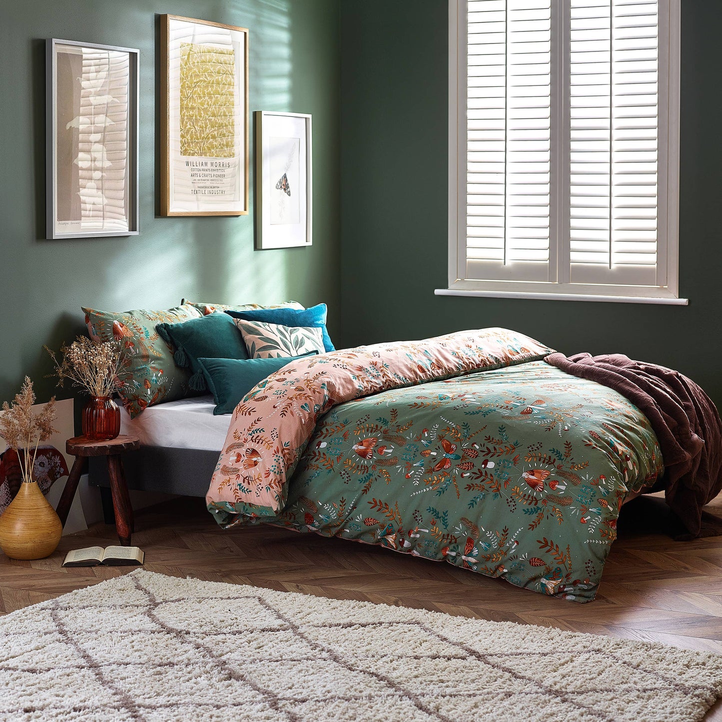 Luna Wood Duvet Cover Set Fern Green: Fern Green / Double