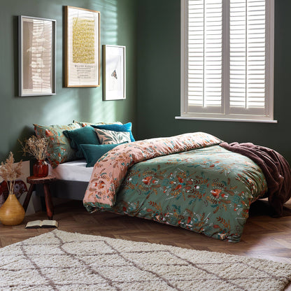Luna Wood Duvet Cover Set Fern Green: Fern Green / Double