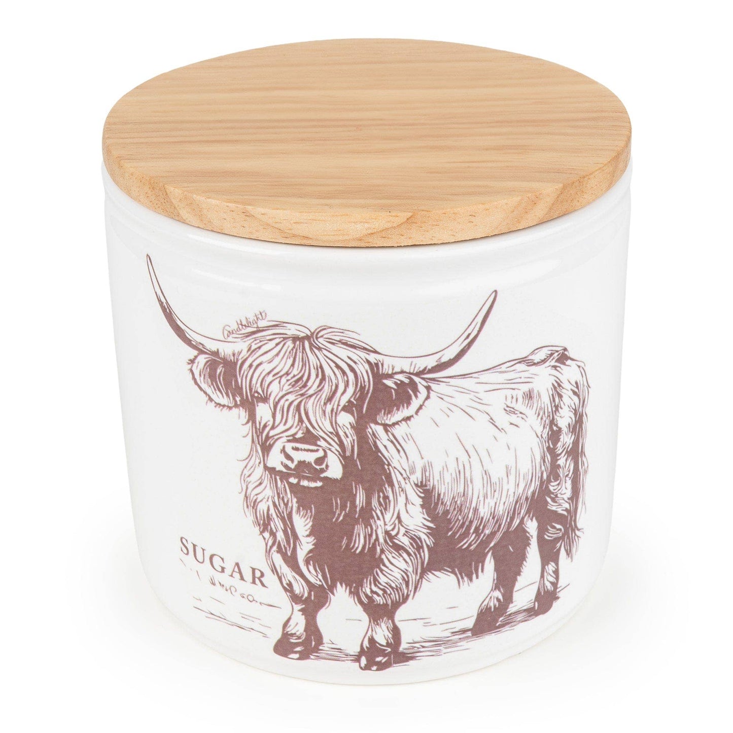 Sugar Storage Jar with Wooden Lid - Highland Cow
