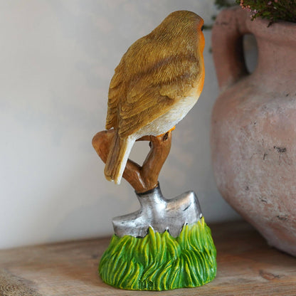 Robin on Spade Resin Ornament Garden Home Statue Robins