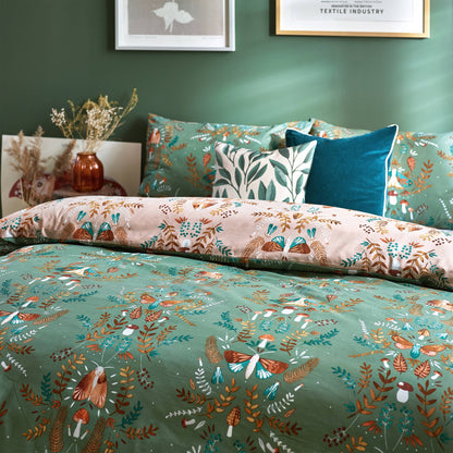 Luna Wood Duvet Cover Set Fern Green: Fern Green / Double