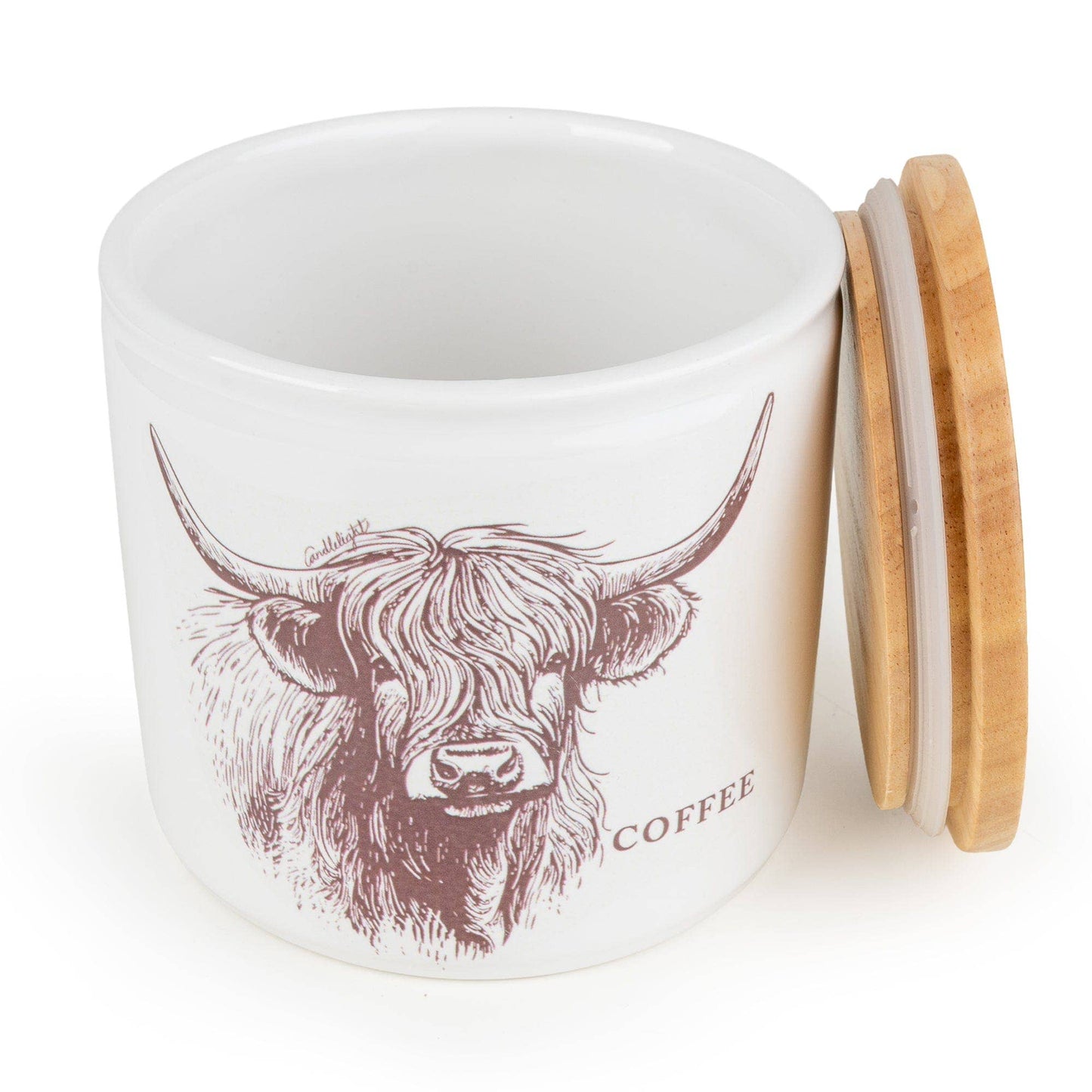 Coffee Storage Jar with Wooden Lid - Highland Cow