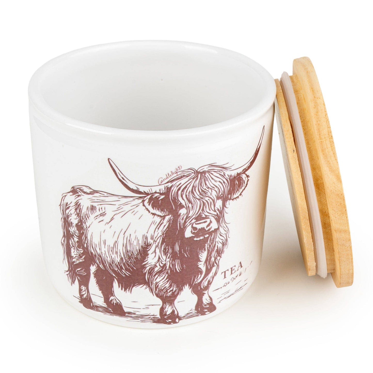 Tea Storage Jar with Wooden Lid - Highland Cow