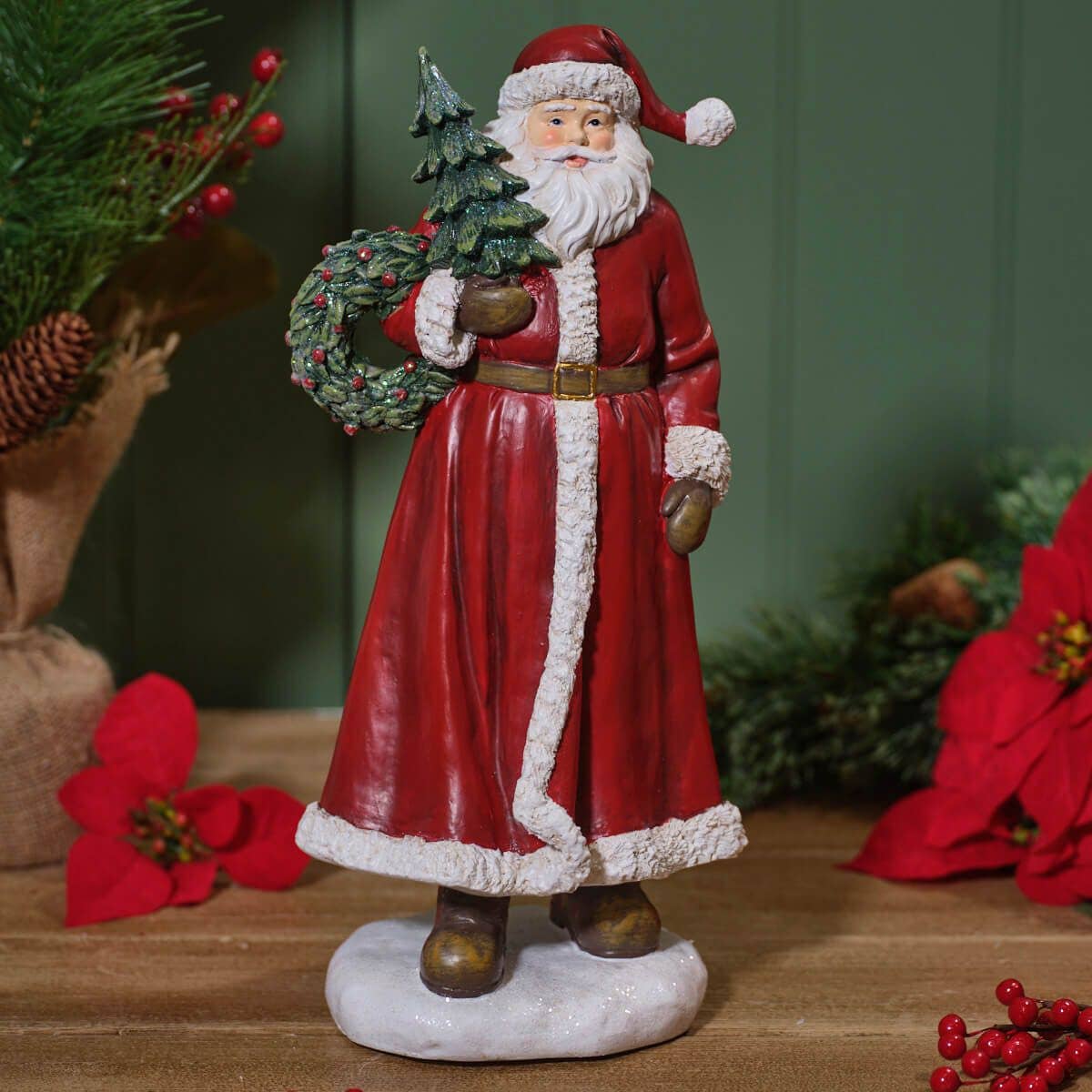 Christmas Large Resin Santa Ornament With Tree And Wreath