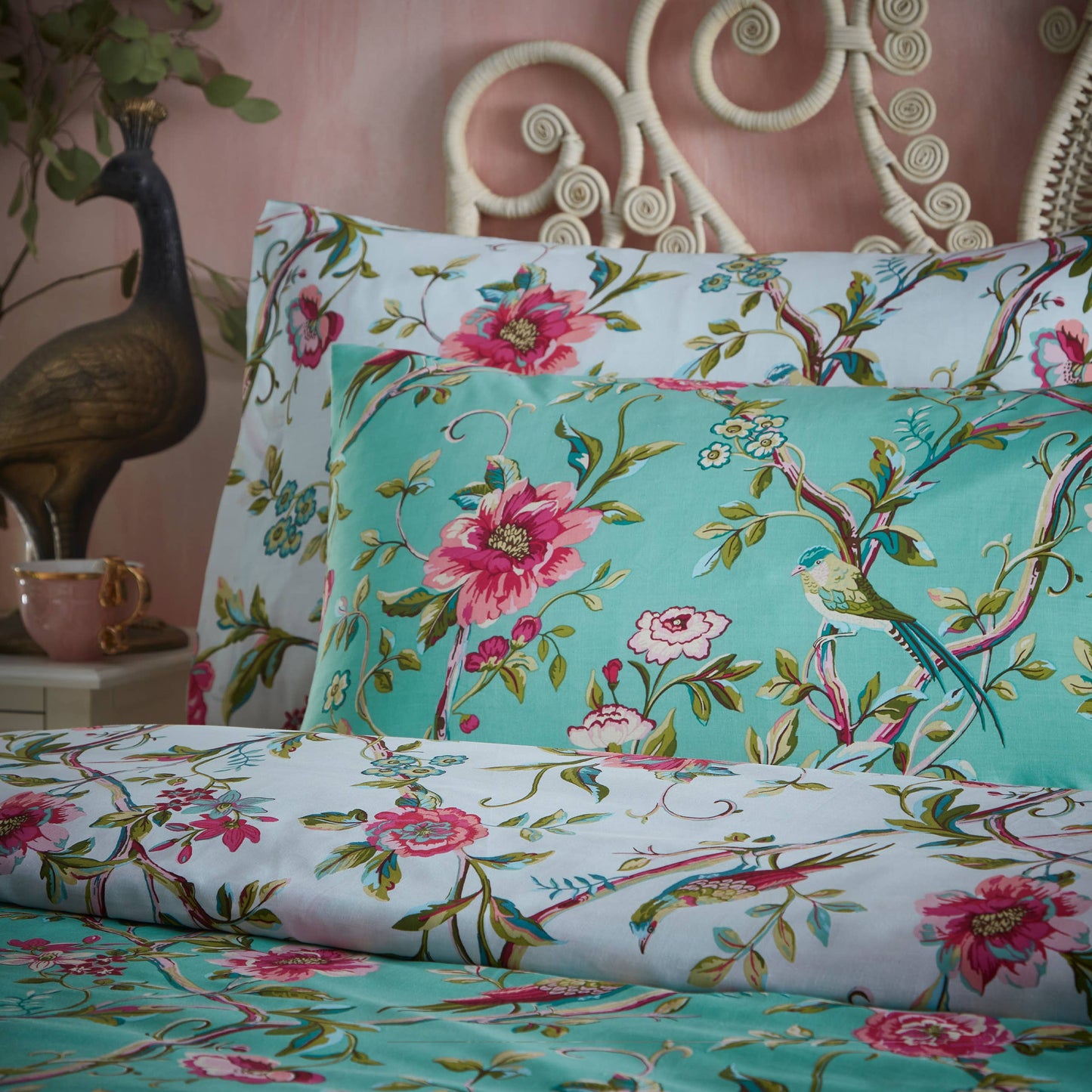 Vintage Chinoiserie Floral Exotic Duvet Cover Set Jade: Jade
