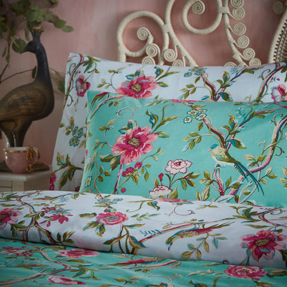 Vintage Chinoiserie Floral Exotic Duvet Cover Set Jade: Jade