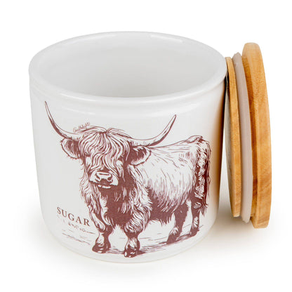 Sugar Storage Jar with Wooden Lid - Highland Cow