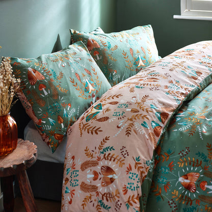 Luna Wood Duvet Cover Set Fern Green: Fern Green / Double