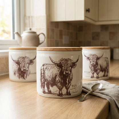 Tea Storage Jar with Wooden Lid - Highland Cow