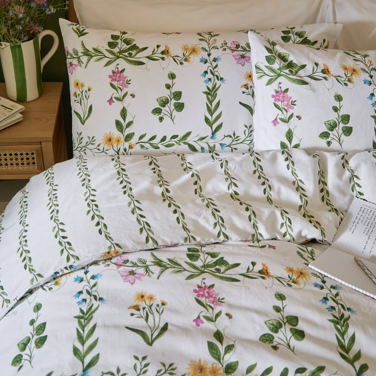 Olivia Reversible 100% Cotton Duvet Cover Set Green: Green