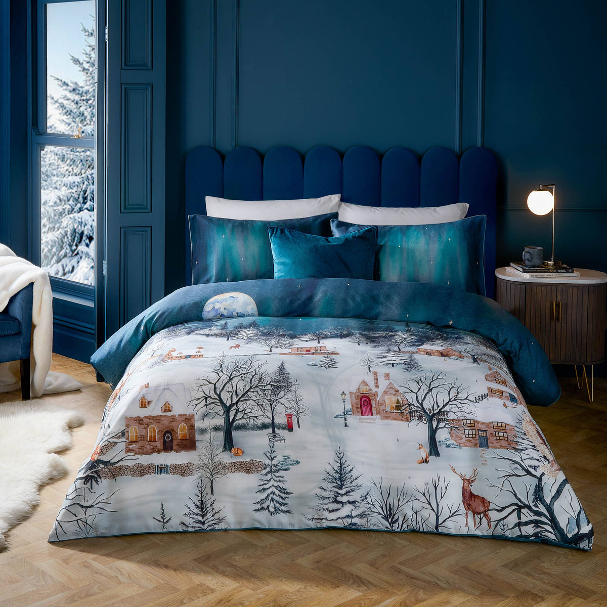 Starlight 100% Cotton Duvet Cover Set Midnight Blue: Midnight Blue / King