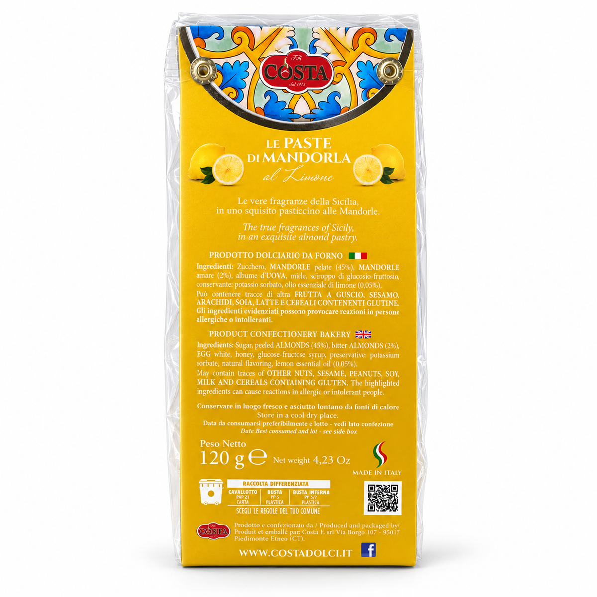 Paste di Mandorla al limone - Sicilian almond and lemon biscuit 120g