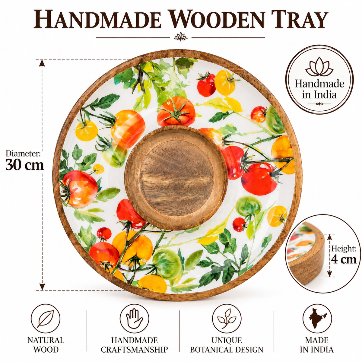 Chip & Dip Dish Mango Wood - Tomatoes