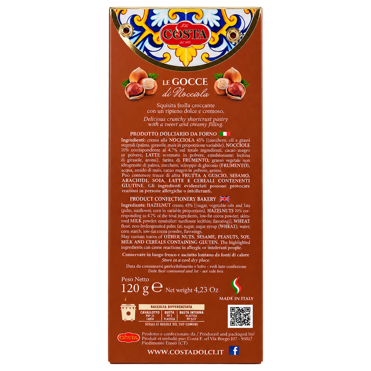 Gocce alla nocciola Sicilian Hazelnut Biscuit 120g