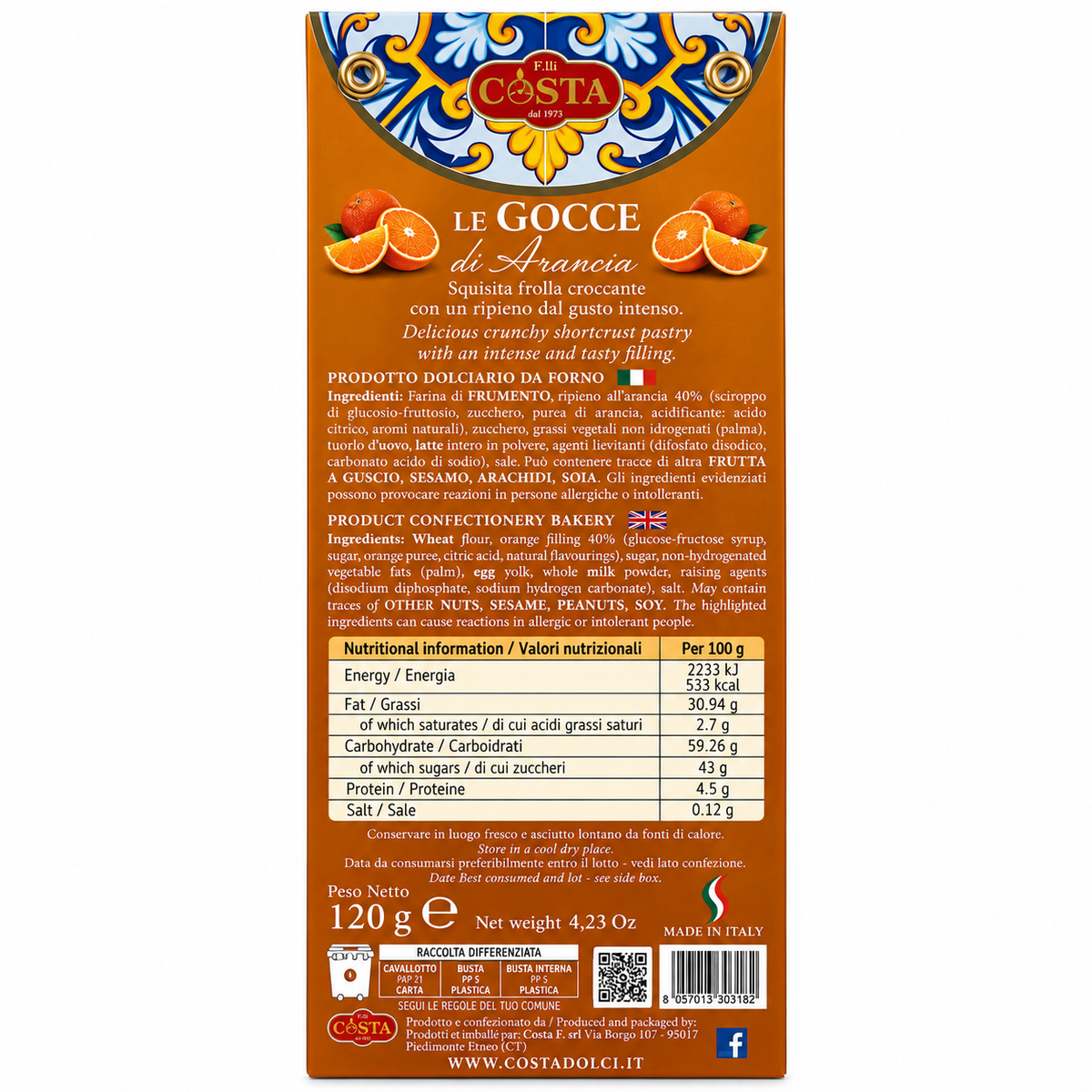Gocce alla crema d'arancia - Orange Sicilian Biscuit 120g