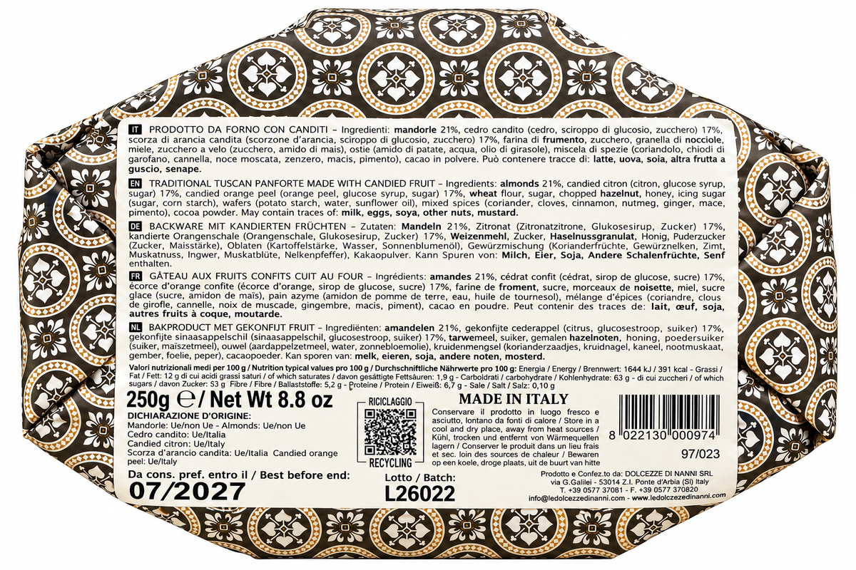 Panforte Antico 250gr fatto amano in Italia, Toscana