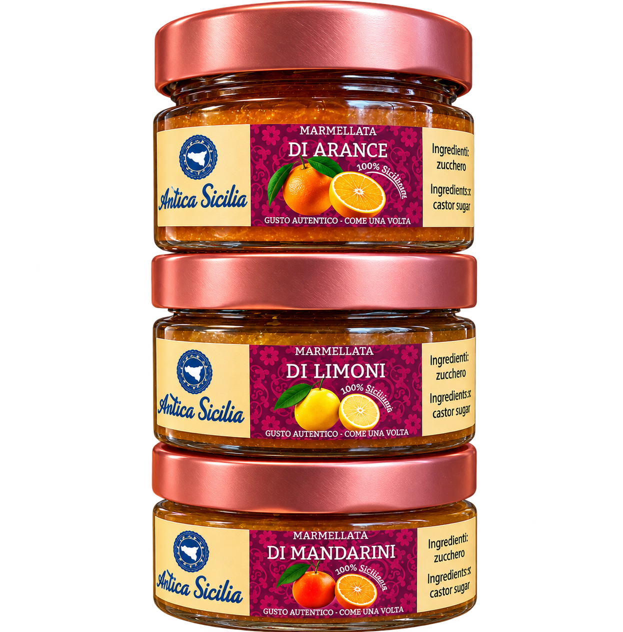 Tris Marmellate Siciliane - Tris Sicilian Marmalade 100g X 3