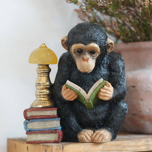 Reading Monkey Solar Light Resin Ornament Garden Home Statue
