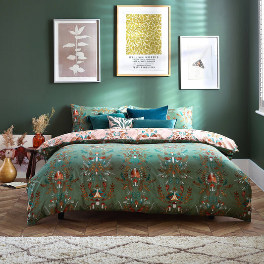 Luna Wood Duvet Cover Set Fern Green: Fern Green / Double