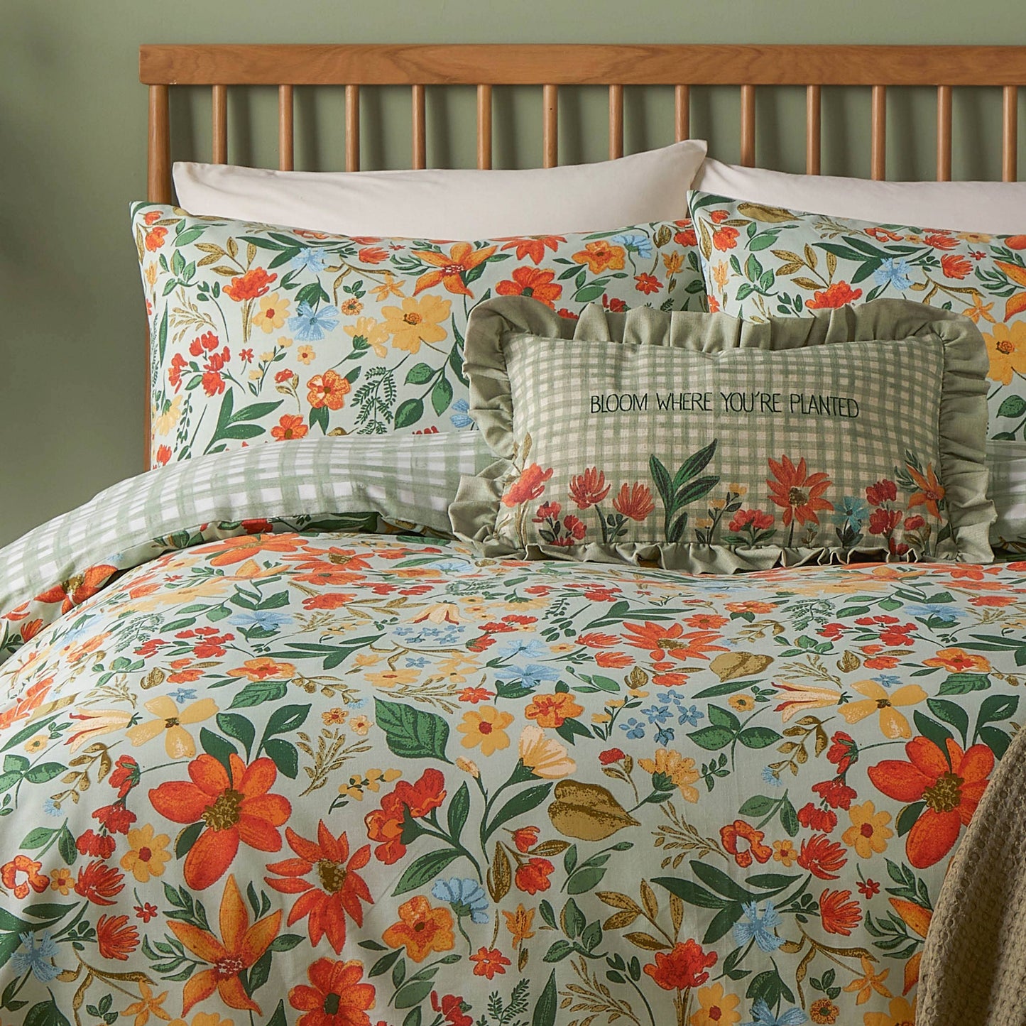 Meadow Haze Printed Duvet Cover Set Green: Green