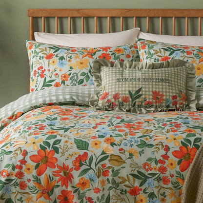 Meadow Haze Printed Duvet Cover Set Green: Green
