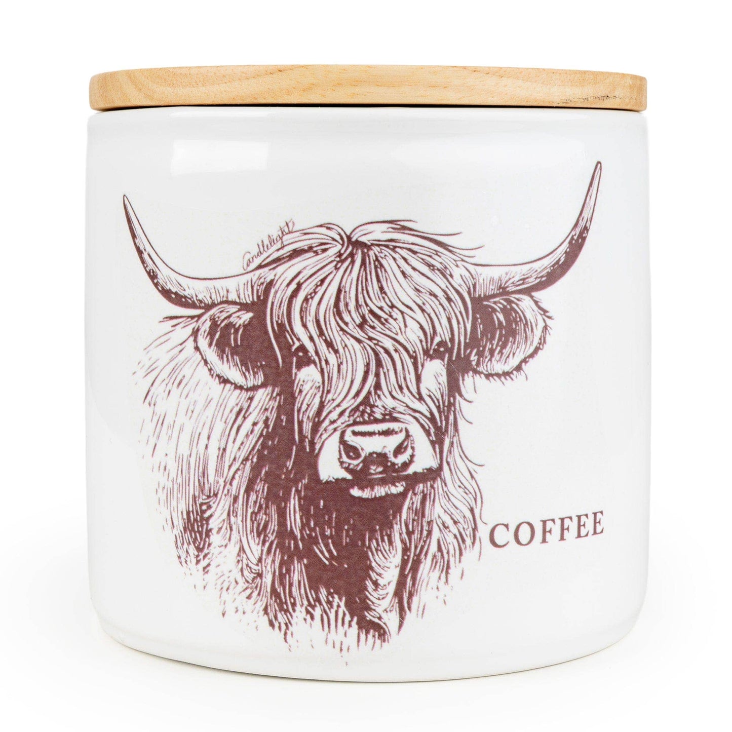 Coffee Storage Jar with Wooden Lid - Highland Cow