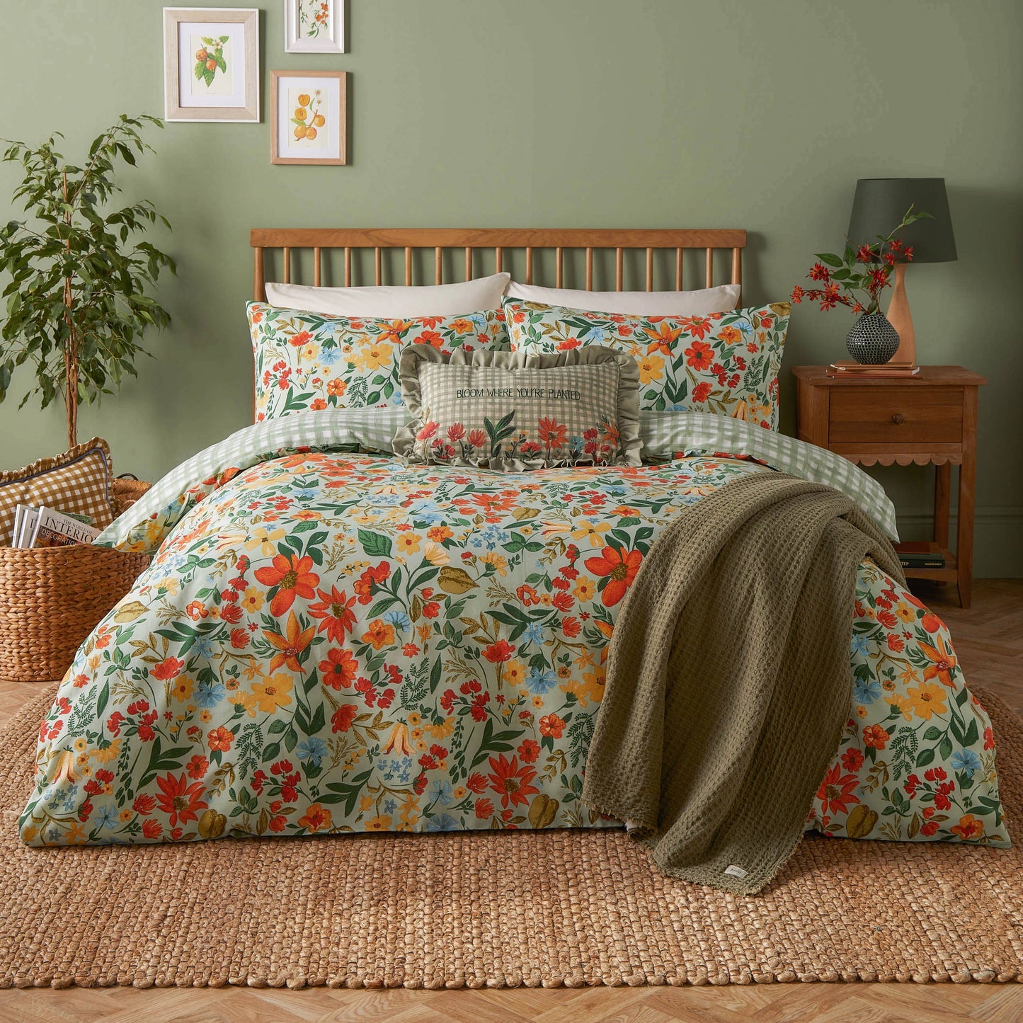 Meadow Haze Printed Duvet Cover Set Green: Green