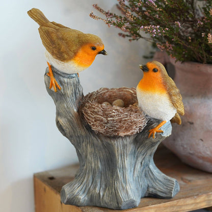 Nesting Robins Resin Ornament Garden Home Statue
