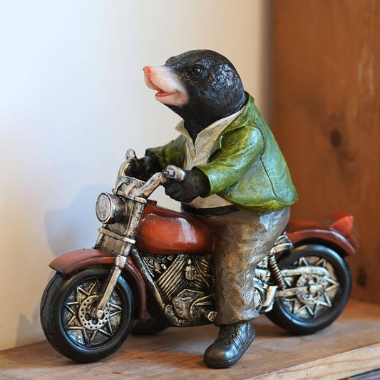 Mole on Motorbike Resin Ornament Garden OutdoorIndoor Statue