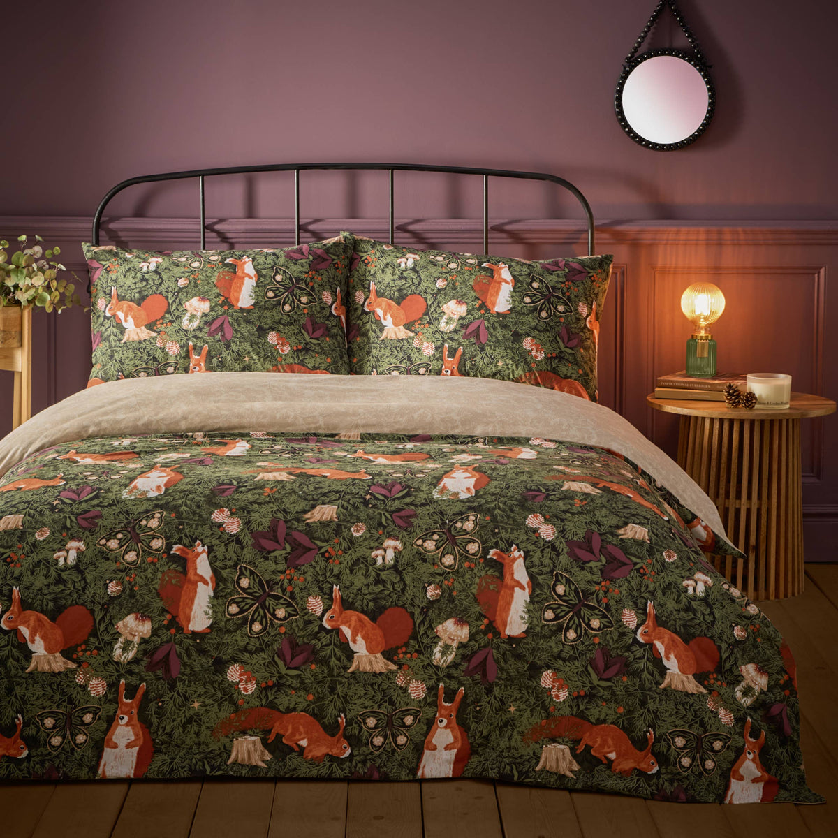 Pineberry Forest Woodland Duvet Cover Set Multicoloured: Multicoloured / Super King