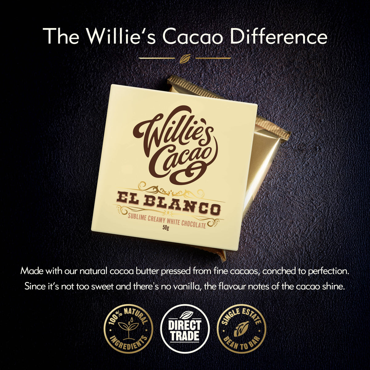 El Blanco. Creamy white chocolate. 50g bar