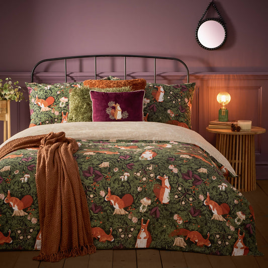 Pineberry Forest Woodland Duvet Cover Set Multicoloured: Multicoloured / Super King