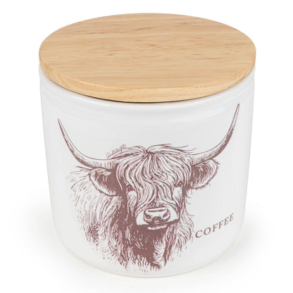 Coffee Storage Jar with Wooden Lid - Highland Cow